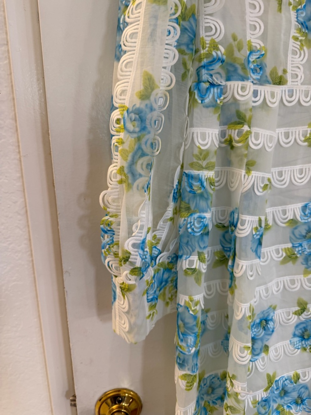 Sheer White Floral Lace Dress with Blue & Green Embroidery - Picture 7 of 9